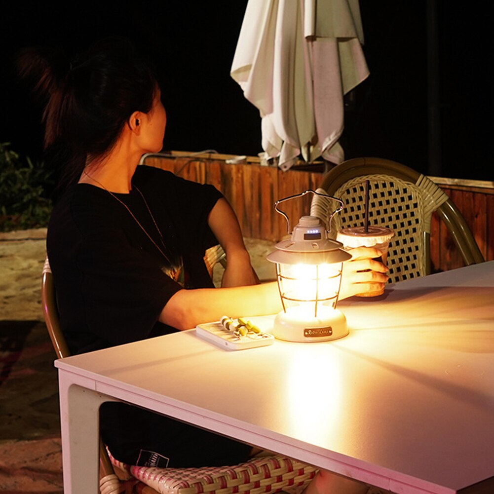 Cheap Goat Tents LED Camping Lamp Lights Type C Charging Camp Tent Light Waterproof Dimming Emergency Lamp Retro Portable Garden Hanging Lantern   